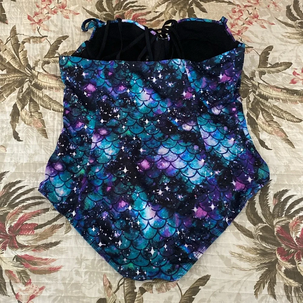 Torrid mermaid galaxy strappy lattice back vixen collection swimsuit
